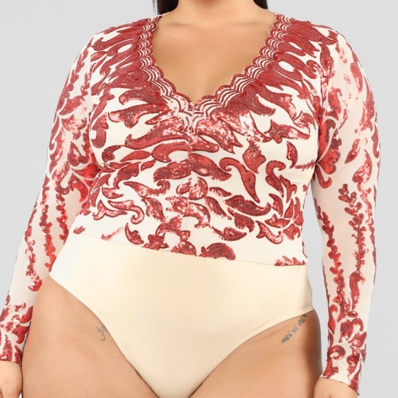 Fashion Nova Tops - This Girl Is On Fire Bodysuit - Red/Combo